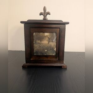 Vintage Fleur de Lys Wooden Memory Box - Curio Display Case & Photo Frame